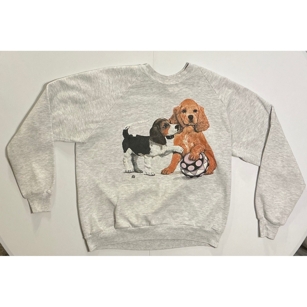 VTG USA Made 90s Beagle Cocker Spaniel Puppy Dog Crewneck XL (fits‎ M)